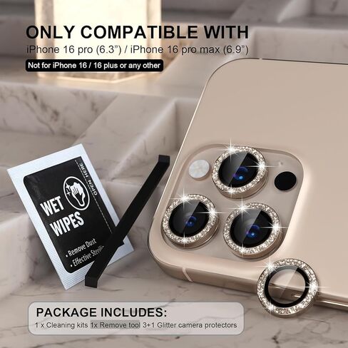 Compatible for iPhone 16 Pro/iPhone 16 Pro Max Camera Lens Protector Bling,9H Tempered Glass Camera Cover Screen Protector Metal Ring Decoration Accessories (Diamond-Silver) in Saudi Arabia