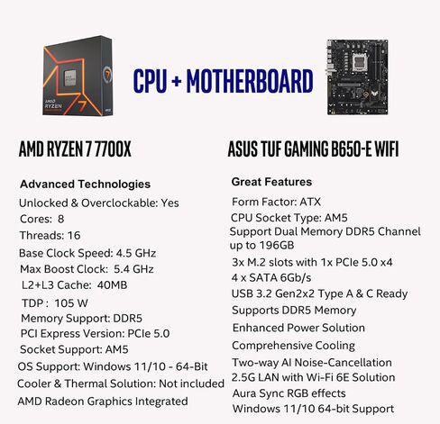 Micro Center AMD RYZEN 7 7700X سطح مكتب وحدة المعالجة المركزية معالجات ASUS TUF Gaming B650-PLUS WIFI DDR5 PCIE 5.0 ATX Gaming Mother in Kuwait