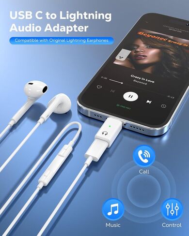 MoKo Lightning to USB C Earphone Audio Adapter Support Line Control(Not for Microphones/Charging/Data Transfer), USB C to Lightning Headphone Earphone Adapter for iPhone 16 15 Pro Max Plus, iPad,White in Saudi Arabia