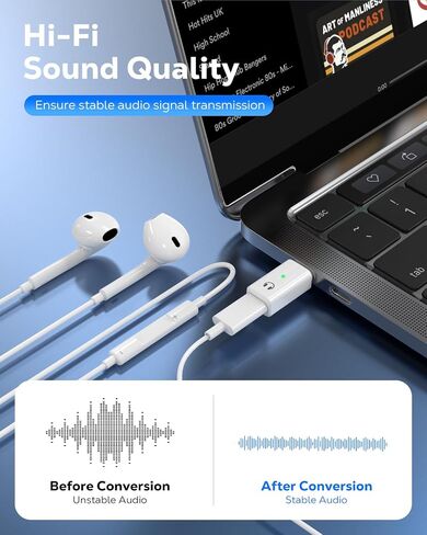 MoKo Lightning to USB C Earphone Audio Adapter Support Line Control(Not for Microphones/Charging/Data Transfer), USB C to Lightning Headphone Earphone Adapter for iPhone 16 15 Pro Max Plus, iPad,White in Saudi Arabia