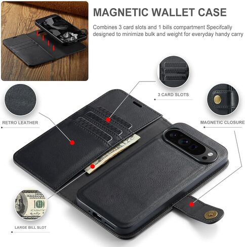 حالة الهاتف ASUWISH لـ Google Pixel 9 Pro XL Wallet Wallet Cover Disachable Cell مع حامي شاشة زجاجية مقسّرات فتحة بطاقة Pixel9 9pro 9proxl in Kuwait