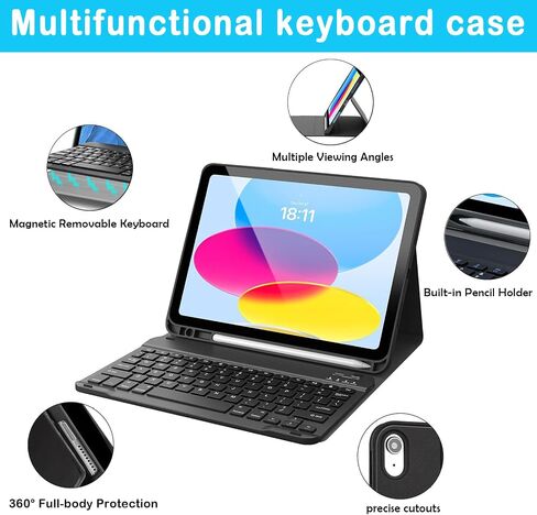 متوافق مع غطاء حالة الجيل العاشر من iPad مع لوحة مفاتيح Bluetooth اللاسلكية 2022 تم إصدار in Kuwait