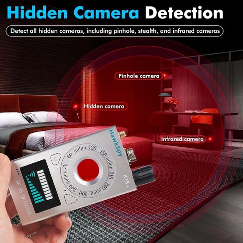 K18 Hidden Camera Detectors Bug & GPS Tracker Scanner Spy Camera Finder for Hidden Devices Listening Device Scanner with Sound & Vibration Alarm Portable Privacy Protectionn(Silver) in Kuwait