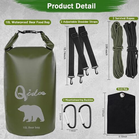 Bear Food Bag for Camping Ultralight Food Bag Hanging System 10 L Waterproof Bear Bag Pulley Systems Includes Waterproof Bear Bag, Nylon Ropes, Hooks for Camping Backpacking in Kuwait