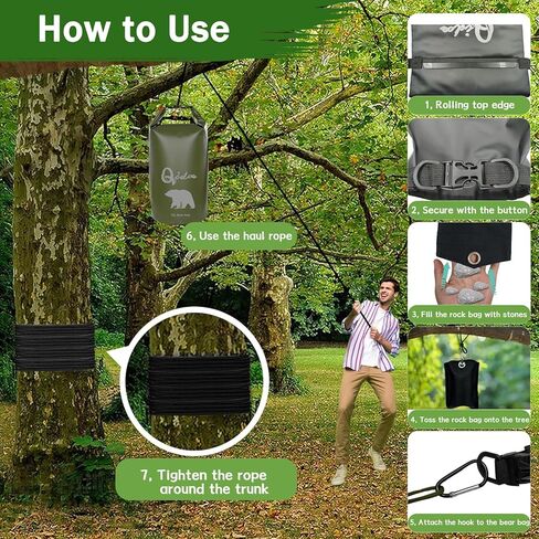 Bear Food Bag for Camping Ultralight Food Bag Hanging System 10 L Waterproof Bear Bag Pulley Systems Includes Waterproof Bear Bag, Nylon Ropes, Hooks for Camping Backpacking in Kuwait