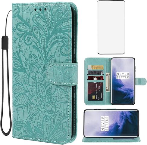 حالة OnePlus 7 Pro Case ، OnePlus 7T Pro 5G GM1910 HD1911 CASE مع حامي شاشة الزجاج المقسى ، الدانتيل زهرة PU LEATH in Kuwait