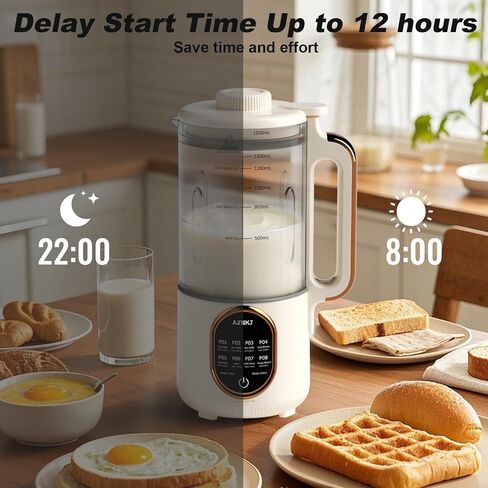 𝗨𝗽𝗴𝗿𝗮𝗱𝗲𝗱 44oz Automatic Nut Milk Maker, 8 in 1 Homemade Soy Milk Maker,Almond Milk, Oat Milk, Coconut Milk & More and Nut Milk Machine with Delay Start/Self-Cleaning with Electronic Cookbook in Saudi Arabia