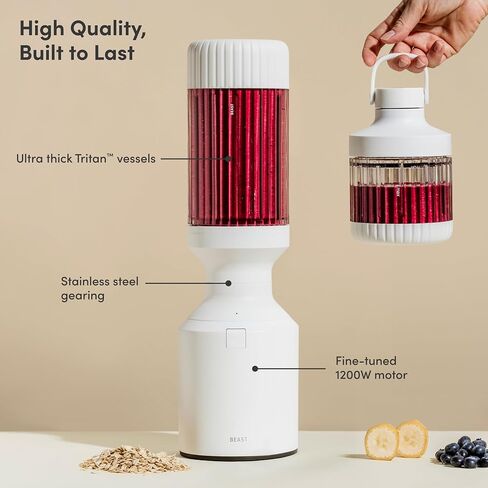 Beast Mega 1200 | Premium Countertop Blender | Smoothies, Shakes, Sauces, Dips, Soups | Blends Ice and Frozen Fruit | XL Vessel | Extra Vessels, Straw System Included | 1200W | (Sand, 120V) in Kuwait