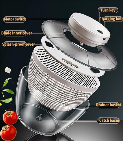 Electric Salad Spinner 6.3-Quart– Large Capacity Lettuce Spinner with Squeeze Bottle,Built-In Draining System,and Bowl & Colander – Serves 6-12 Persons Perfect for Family Meals, Parties and Gatherings in Saudi Arabia