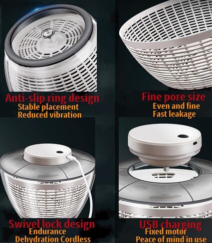 Electric Salad Spinner 6.3-Quart– Large Capacity Lettuce Spinner with Squeeze Bottle,Built-In Draining System,and Bowl & Colander – Serves 6-12 Persons Perfect for Family Meals, Parties and Gatherings in Saudi Arabia