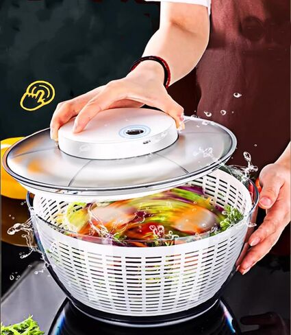 Electric Salad Spinner 6.3-Quart– Large Capacity Lettuce Spinner with Squeeze Bottle,Built-In Draining System,and Bowl & Colander – Serves 6-12 Persons Perfect for Family Meals, Parties and Gatherings in Saudi Arabia