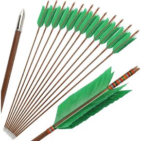 ZSHJGJR Archery Hunting Arrows Target Flu-Flu Arrows Traditional Bamboo Arrows 4 Turkey Feathers Fletching for Recurve Bow Longbow Practice Targeting Hunting 6/12 Pack
