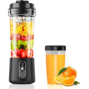 Portable Blender for Smoothies and Shakes, 2 Portable Blender Cups, 17 &10 oz Cordless Personal Small Blender with Straw Brush&Lid, USB-C Rechargeable, Quiet Mini Travel Blender, White