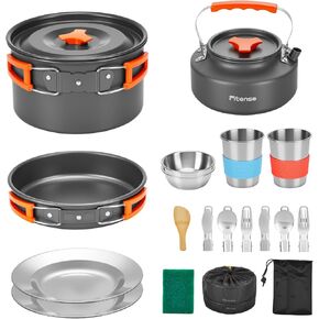 22Pcs Camping Cookware Mess Kit for 2, Lightweight Camping Kitchen Pots and Pans Set, Portable Camping Essentials for Backpacking, Camping Cooking Hiking and Picnic
