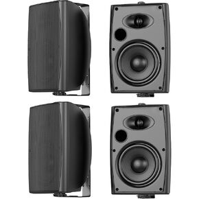 STUDIOFINIX 6.5 Inch Max 800W Outdoor Bluetooth Speakers Waterproof Wired with Multifunctional Amplifier Wall Mount Outdoor Speaker System for Patio Garden Poolside Home(4 Speakers,Black)