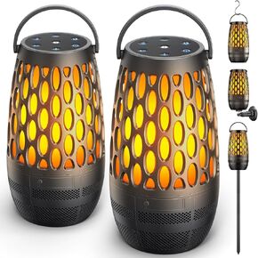 Outdoor Speakers Bluetooth Waterproof IPX6 with Flame Lights, Gadget Gifts for Dad Her Him, Hd Stereo Sound, BT 5.3 Multi-Sync to 100 Speakers, Portable Wireless Speaker for Patio Cafe Decor Party