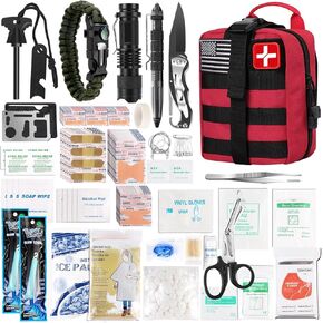 طقم الإسعافات الأولية للبقاء على قيد الحياة ، Molle Medical Pouch 288pcs معدات البقاء على قيد الحياة في الهواء الطلق والمعدات للتنزه في التخييم ، قارب السيارات على متن القارب في المنزل ، هدية له الرجال (أحمر)