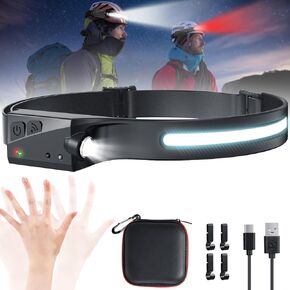 LED Headlamp Rechargeable, Super Bright 1000 Lumens 270° Wide Beam Headlamp with Motion Sensor,6 Lighting Modes, IPX4 Waterproof Head Lamp Suitable for Camping, Hiking, Working Hard Hat Headlight 2pcs