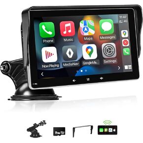 Apple Carplay Screen for Car, 7" Wireless Carplay & Android Auto Car Stereo, Portable Touchscreen with Mirror Link/GPS Navigation/AUX/Voice Control/Bluetooth for All Vehicles