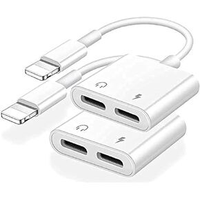[Apple MFi Certified] 2PACK iPhone Lightning to 2 Lightning Adapter, Dual Lightning AUX + Charger Adapter Dongle Cable Splitter Compatible for iPhone 12/11/SE/X/XR/XS/8/7/6 Support Call + Charging