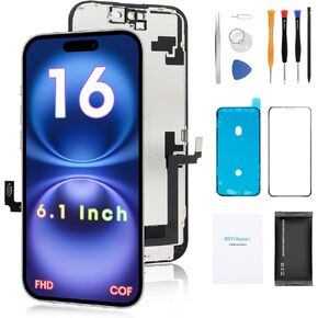 لاستبدال شاشة iPhone 16 ، 6.1 '، COF FHD 3D Touch Display Kit Full Repair ، مجموعة أرقام مع مجموعة أدوات ، زجاج مقسى ، تعليمات