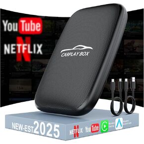 3 in 1 Wireless CarPlay Adapter for Apple iPhone & Android Auto Adapter(2025 Upgraded), Car Play Video Box Built in Netflix YouTube Support TF Card, for Factory Wired CarPlay Cars from 2015 & iOS10+