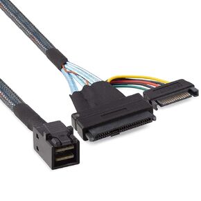 10Gtek Mini SAS SFF-8643 to U.2 SFF-8639 Cable, PCIe 4.0 X4 85 Ohm with 15-Pin SATA Power for NVMe SSD Hot-Swap, 0.5m/1.6ft