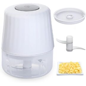 100ML Electric Garlic Chopper，Cordless Mini Food Processor with Separation Partition，2-Leaf Blade Small Vegetable Chopper For Onion, Chili, Ginger（White）