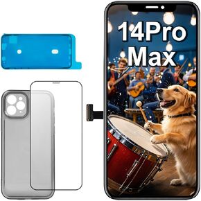 for iPhone 14 Pro Max Screen Replacement 6.7 inch,LCD Display Touch Screen Digitizer Assembly with Tempered Glass+Waterproof Sticker+Case, Compatible with Model A2894, A2651, A2893, A2895(No Tools)