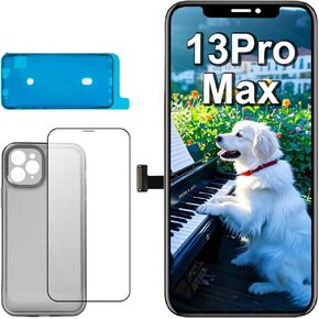 For iPhone 13 Pro Max Screen Replacement 6.7'',LCD Display Touch Screen Digitizer Assembly with Tempered glass+Waterproof Sticker+Case,Compatible with Model A2643, A2484, A2641, A2644, A2645(No Tools)