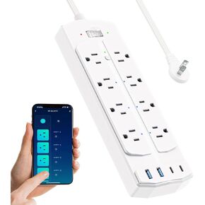 Smart Plug Power Strip, Yozisital WiFi Flat Plug Strip with 6 Smart Outlets and 4 USB Ports(2 USB C), 5 Ft Extension Cord, Wall Mountable Surge Protector, Compatible with Alexa and Google Home, White