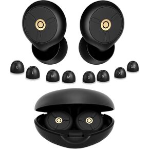 Noise Cancelling Ear Plugs for Sleeping, Travel & Work - 50dB Reusable Silicone Earplugs with 8 Soft Ear Tips, Snore Stopper & Portable Case - Airplane Essentials, Concerts, Focus(Black)