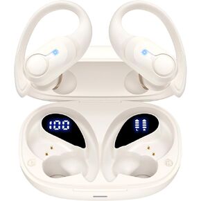 Wireless Earbuds Bluetooth Headphones Ear Buds 70H Playback Digital Display Wireless Charging Case Deep Bass Wireless Earphones Over Ear Sport Waterproof Bluetooth Headset for Workout Running Black