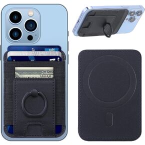 For Magsafe Wallet with Secure-Grip Finger Loop, Strongest Magnetic Leather Wallet Card Holder for iPhone 15/14/13/12 Series, Magnetic Phone Wallet, Fit 6 Cards, RFID Blocking