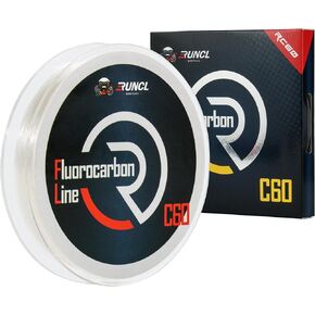 RUNCL 100% Pure Fluorocarbon Fishing Line, RC60 Clear Fluorocarbon Leader Line, Virtually Invisible with Added Sensitivity, High Strength, Abrasion - Resistant, Fast - Sinking, 4-50lb, 50-150yds