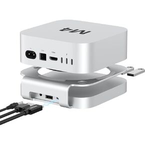 40Gbps USB4 Hub & Stand for Mac mini M4/M4 Pro, All-Aluminum Docking Station with 40Gbps M.2 SSD (NVMe PCle) Enclosure, 3*USB 2.0, 3.5mm Audio, USB4 Host | Mac mini M4 USB-4 Dock