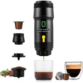 Portable Espresso Maker, 20 Bar Mini Travel Coffee Maker with USB,3-In-1 Camping Coffee Maker Self-Heating, Compatible with Ground Coffee & Capsule for Hiking,Office,RV