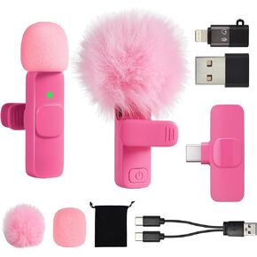 USB C Phone Microphone for iphone Android Tablet ipad PC Wireless Lavalier Mini Mic for Content Creator Video Recording Vlogging Youtube Tiktok Podcast Interview Usbc Microphones Small Mics Rose Pink