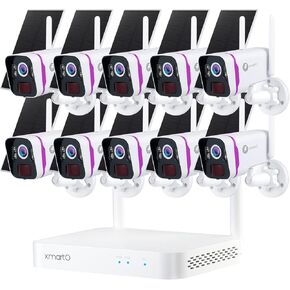 XMARTO 100% Wire-Free 10CH Solar Home Security Camera System Wireless, 10-Set 2K 4MP Wireless Camera Kit with 10 PCS Wire-Free Solar Security Camera(All-Weather Solar Charge, AI Motion Detection)