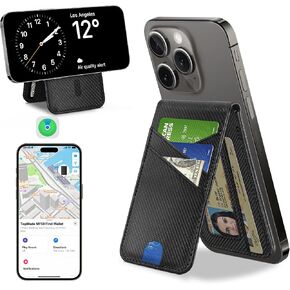 TopMade for MagSafe Wallet, Works with Apple Find My, Magnetic Wallet for iPhone 16/15/14/13/12 Series, for iPhone Wallet Stand with Finder Tracker, 6 Card Holder, RFID Blocking, Slim, Black
