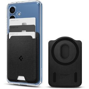 Spigen Magnetic Wallet Card Holder (MagFit) Designed for Galaxy S25 Series Magnetic Case Only and iPhone 16/15/14/13/12 Models, Holds up to 3 Cards - PU Black (MagFit+)