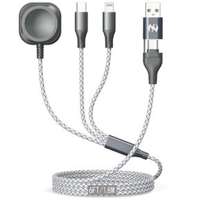 Multi Charging Cable for Apple Watch Charger 6FT Nylon Braided USB Lightning Type C USB C Cord iWatch Magnetic Wireless Charger 3 in 2 Charging Wire for Apple iPhone Android Phone and iWatch