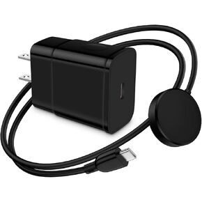 Galaxy Watch Charger USB-C متوافق مع Samsung Watch Ultra/Fe/7/6/6 Classic/5/5 Pro/4/4 Classic/3/Active 2/1،25W USB C Block Fast Wall Charger Clock 3.3ft Type C Magnetic Charging Dock Black
