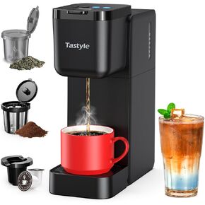 Single Serve Coffee Maker for K Cup, Ground and Tea Leaves, Hot and Iced Coffee Machines with Bold Setting, 6 to 16 Oz Brew Sizes, Compact for Small Spaces, Black (2.0 Version)
