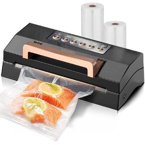 2025 Black Stainless Steel Food Vacuum Sealer, VACAPEX Deluxe Vacuum Sealer Machine with 11" Double Heat Seal and Automatic One-Touch System, Bags Storage & Cutter, Easy-Lock Handle with 2 Bag Rolls