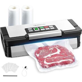 Precision Vacuum Sealer Machine Pro, 2X Seal & 130W Pump Powerful Vacuum Sealer for Food,10-in-1 Functions with Handle Design, Built-in Cutter&Bags Storage&Hose, 2 Bags Rolls, Stainless Steel