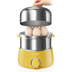Hard Boiled Egg Cooker - CACHOO 14-Egg Rapid Stainless Steel Egg Boiler with 30-Min Timer & Auto Shut Off, Compact Electric Vegetable Steamer for Cooking, Dishwasher Safe, Beige