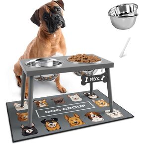 Metal Elevated Dog Bowls, 17in Tall Raised Dog Bowl Stand, Dog Food Bowls with 3000ml Stainless Steel Bowls and Sprill Proof Mat for Extra Large Dogs, Dog Food & Water Bowls