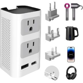 Upgraded 2000W 220V to 110V Voltage Converter US to Europe Travel Adapter for Hair Dryer International Universal Travel Adapter with 1 USB A and 1 USB C Power Converter Adapter Combo