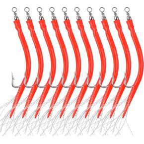 OROOTL Striped Bass Tube Lures, 10pcs Classic Striped Bass Lures Saltwater Fishing Trolling Lure Rig Glow Tube Teaser with Stainless Steel Hook Barrel Swivel for Offshore Big Game Fishing